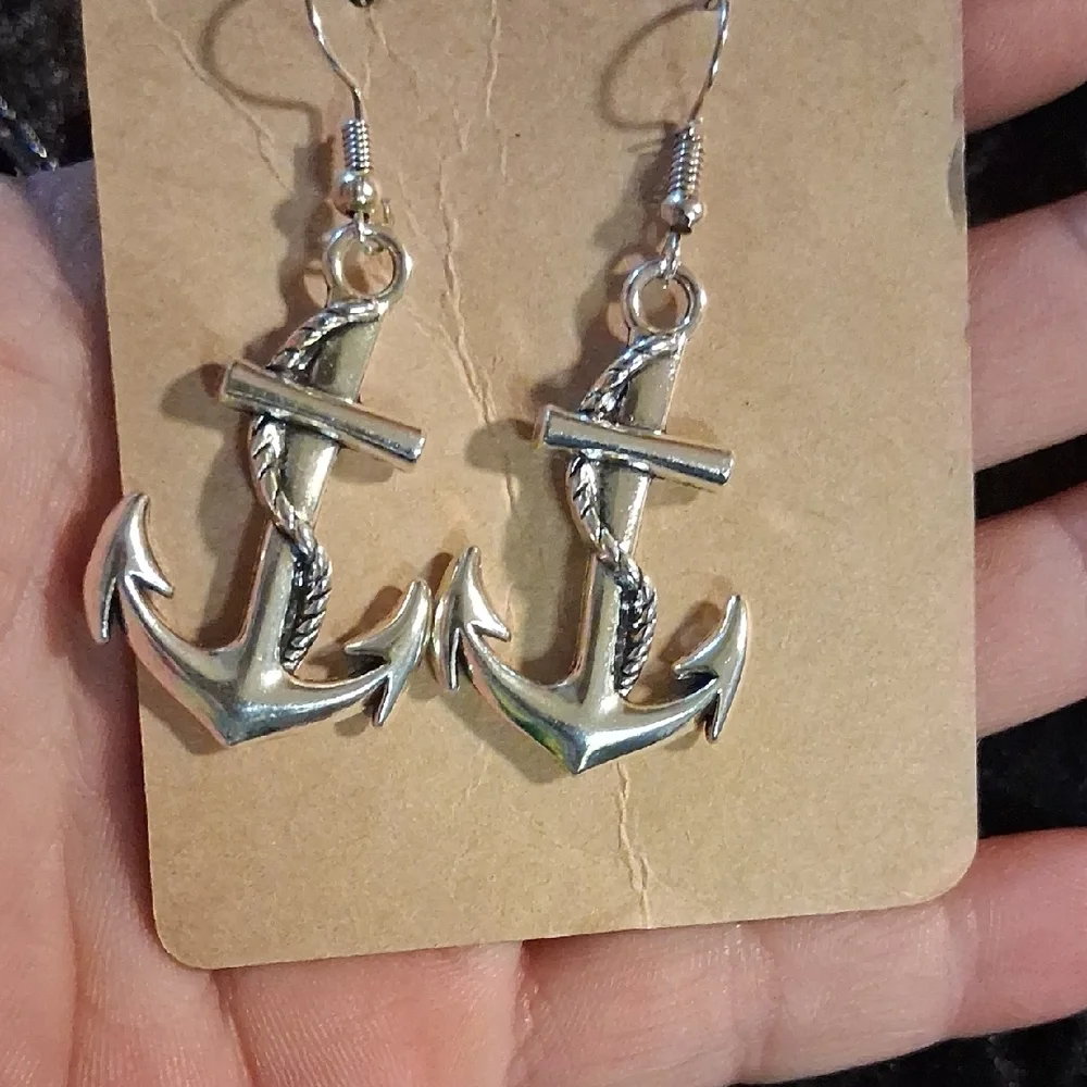 Nautical Silver Anchor Earrings